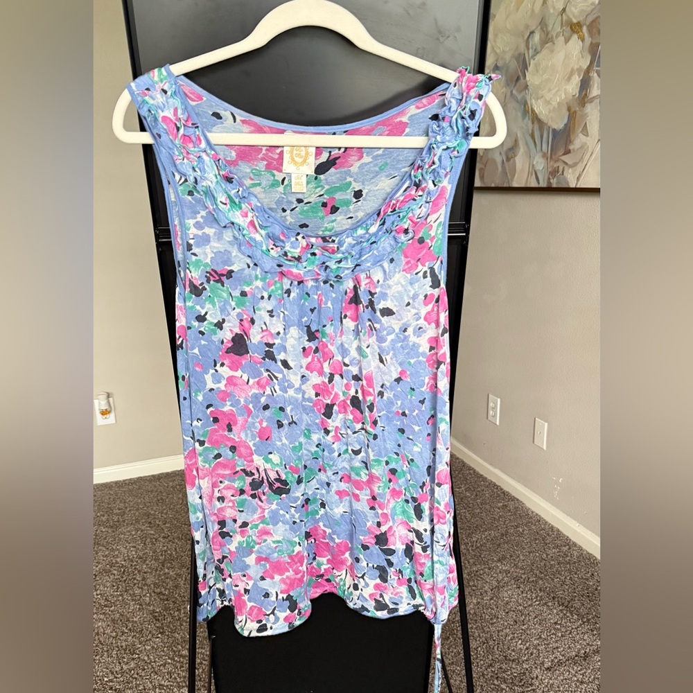 Anthropologie Floral Tank Top - Blue, Pink, Green